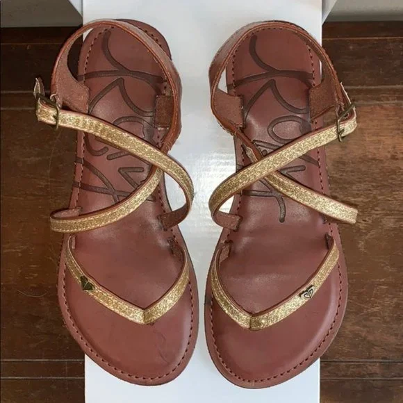 Roxy Gemma Gold Glitter Gladiator Sandals Size 6 - Picture 9 of 14